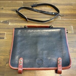 I Ponti Italy Leather Messenger Brief Case Carrer Bag Folder Vintage Black